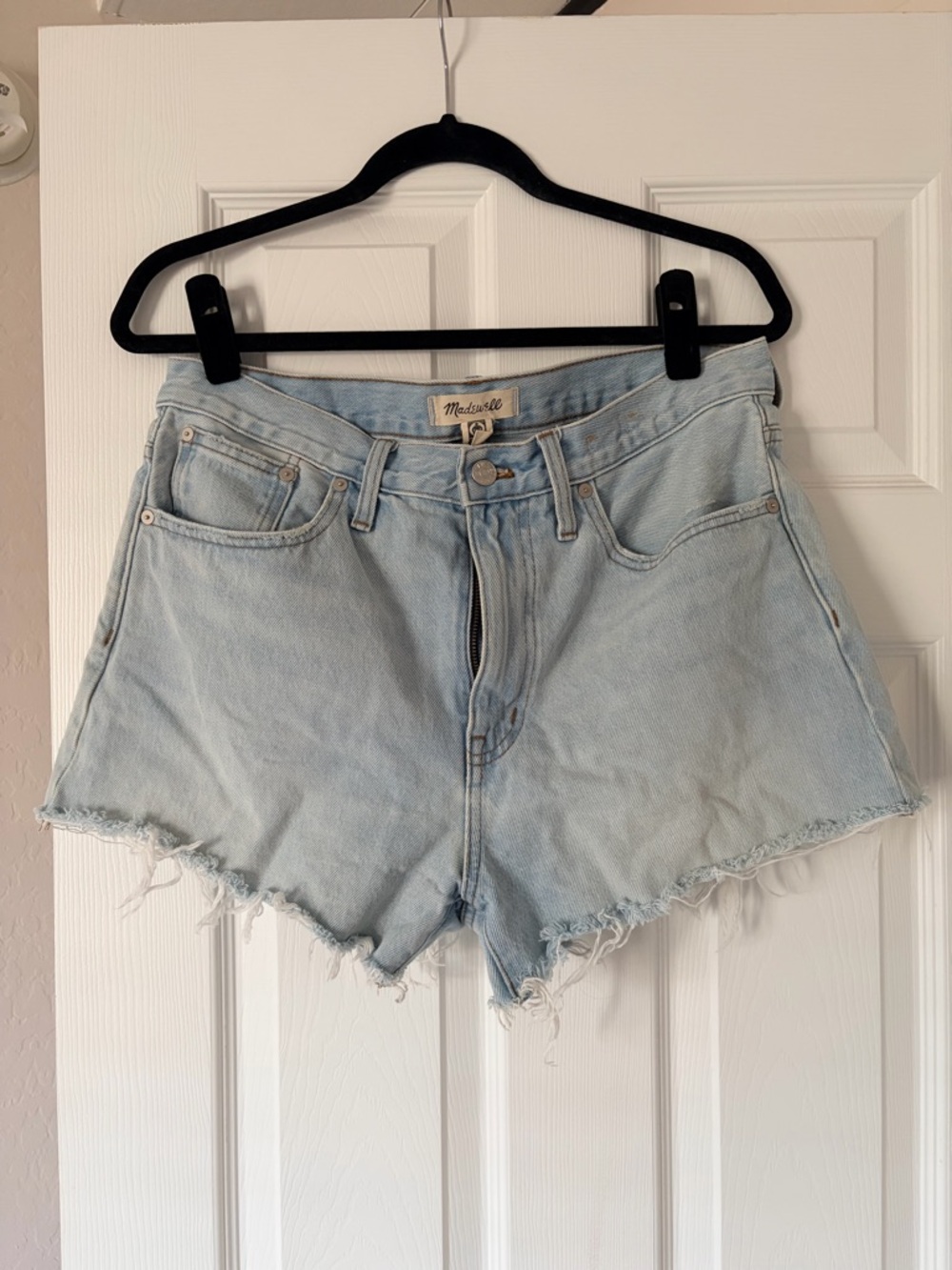 Madewell Pale Blue High-Rise Cutoff Denim Shorts